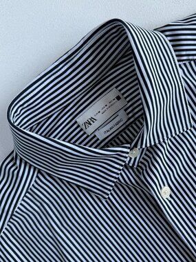 Zara Italian Fabric Performance Striped Shirt in Black & White Size Medium